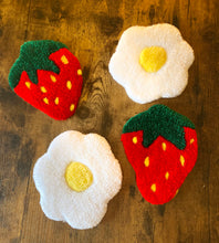 Load image into Gallery viewer, HAND TUFTED STRAWBERRY & FLOWERS COASTERS (PACK OF FOUR)