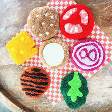 Load image into Gallery viewer, HAND TUFTED CHEESEBURGER COASTERS (PACK OF SEVEN)
