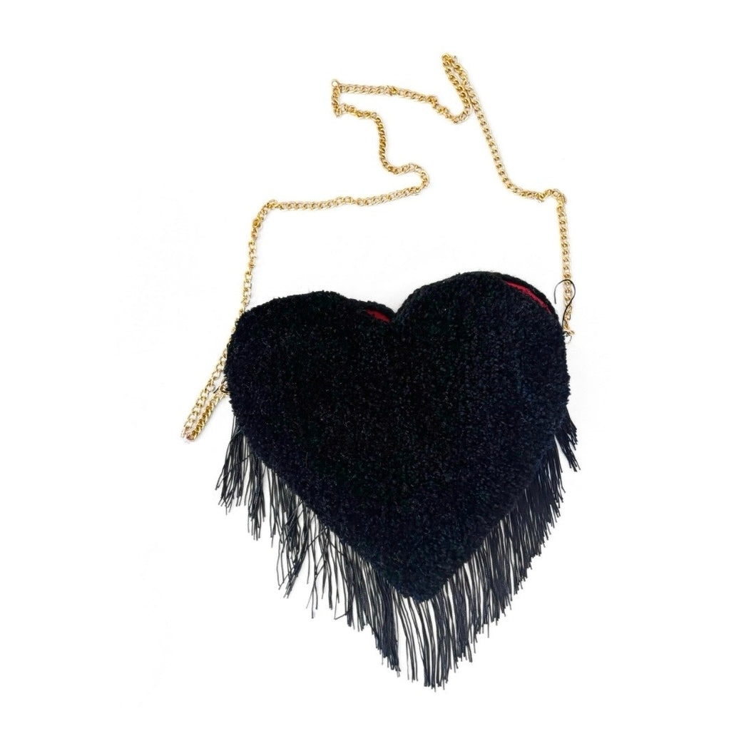 HAND TUFTED HEART FRINGE PURSE