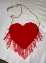 Load image into Gallery viewer, HAND TUFTED HEART FRINGE PURSE
